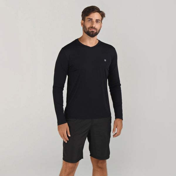 Camisa UV Masculina Com Proteção Solar Sport Fit Preto