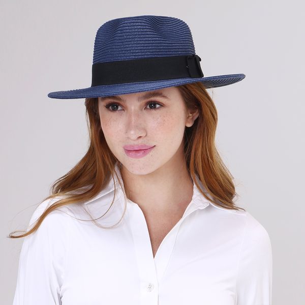 Chapéu de Palha UV com Proteção Solar Shanghai Marinho
