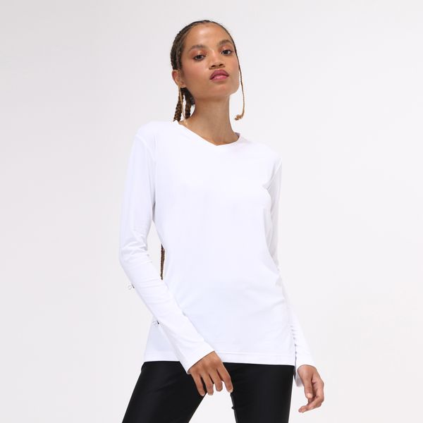 Camisa UV Feminina Com Proteção Solar Sport Fit Branco