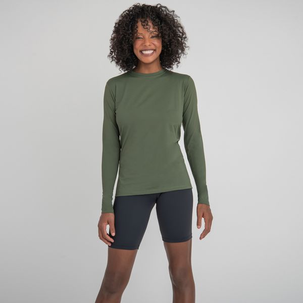 Camisa UV Feminina Com Proteção Solar Uvpro Verde Militar