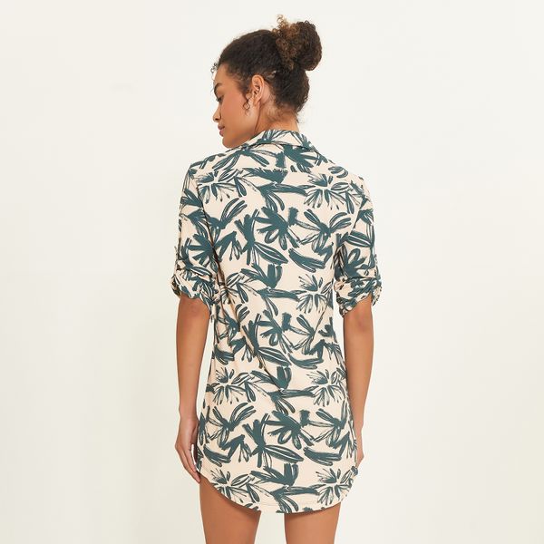 Saída de Praia UV Com Proteção Solar Chemise Estampa Ventania Baunilha
