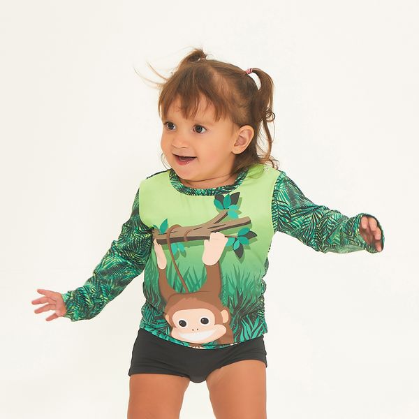 Camisa UV Infantil Com Proteção Solar Bebê Estampa Baby Monkey