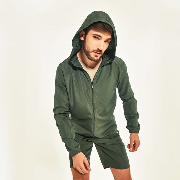 Jaqueta Masculina UV Corta-Vento Com Proteção Solar Verde Militar