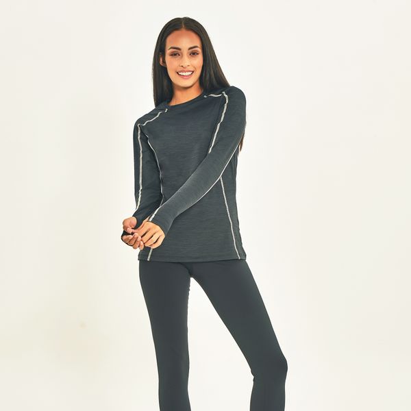 Camisa UV Feminina Com Proteção Solar Flex  Preto/ Off White