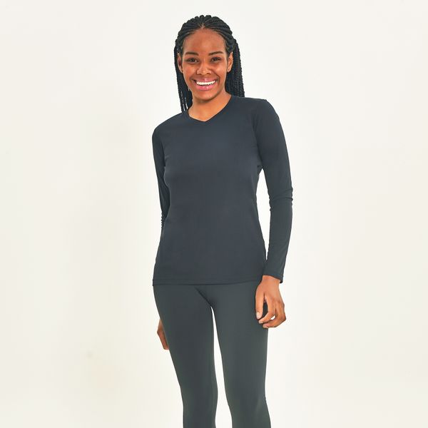 Camisa UV Feminina Com Proteção Solar Sport Fit Preto