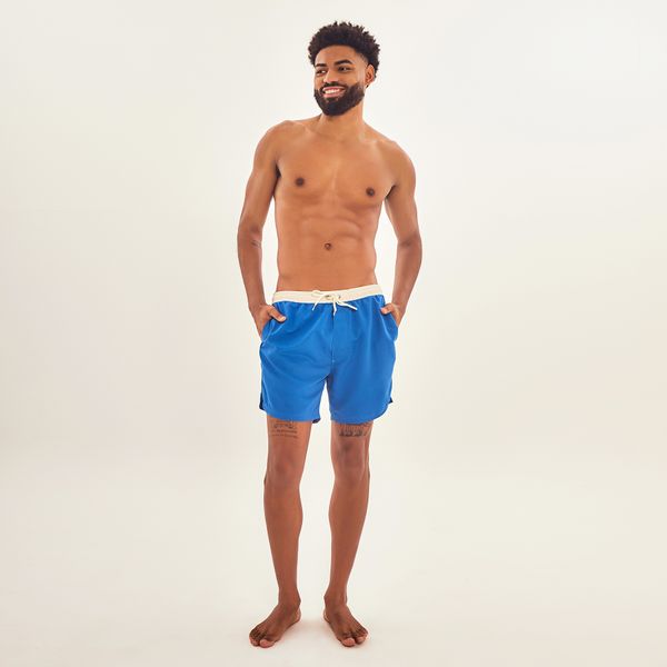 Shorts Acqua Boxer Masculino UV Com Proteção Solar Cobalto/Off White