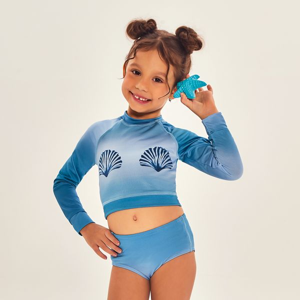 Biquíni Conjunto UV Hot Pant Infantil Com Proteção Solar Estampa Tie Dye