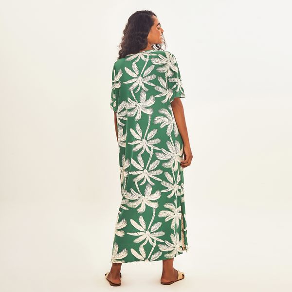 Saída de Praia Uv Com Proteção Solar Kaftan Estampa Coqueiro Verde