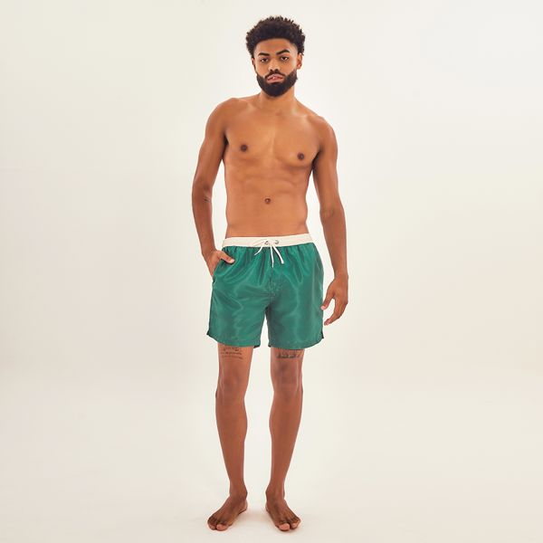Shorts Acqua Boxer Masculino UV Com Proteção Solar Verde Brasil/Off White