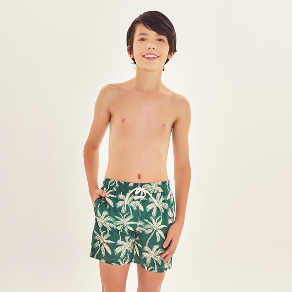 Shorts Acqua Infantil UV Com Proteção Solar Estampa Coqueiro Verde