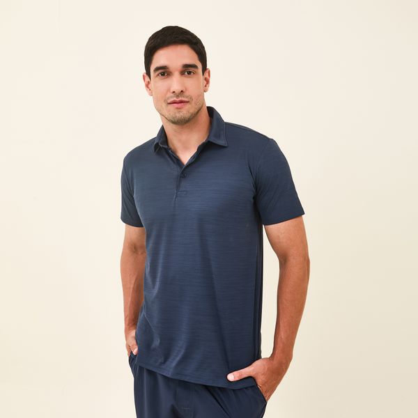 Camisa UV Polo Masculina Com Proteção Solar Mescla Marinho