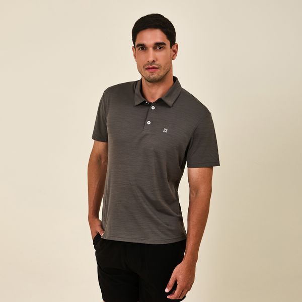 Camisa UV Polo Masculina Com Proteção Solar Mescla Chumbo