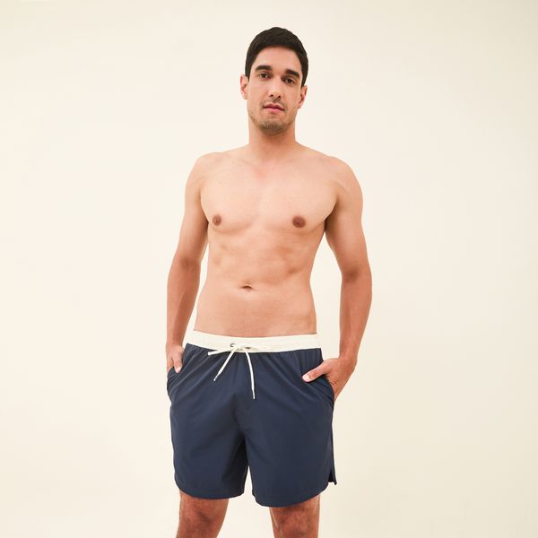 Shorts Acqua Boxer Masculino UV Com Proteção Solar Marinho/ Off White