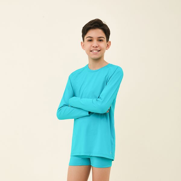 Camisa UV Infantil Com Proteção Solar Uvpro Azul Piscina