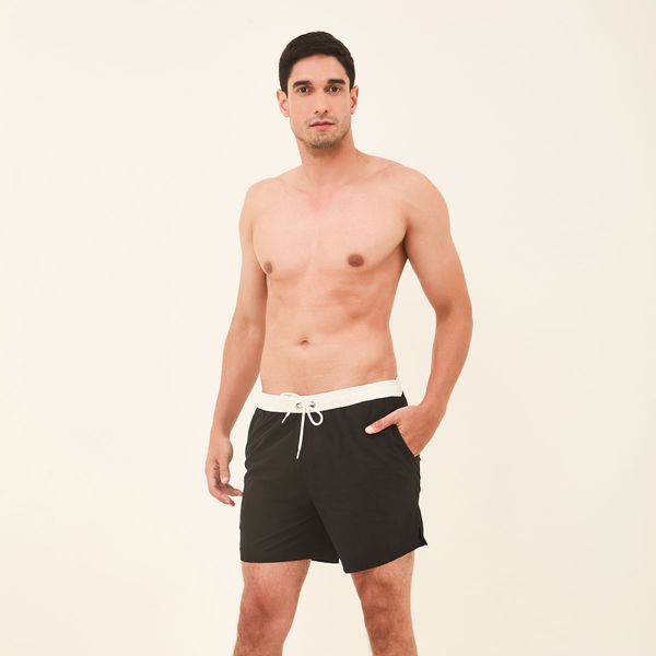 Shorts Acqua Boxer Masculino UV Com Proteção Solar Preto/ Off White