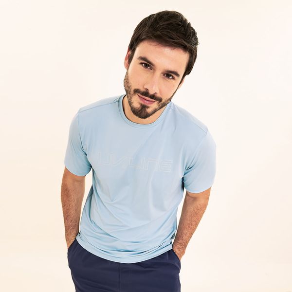 Camisa UV Masculina Com Proteção Solar Uvpro Logo Mc Azul Céu