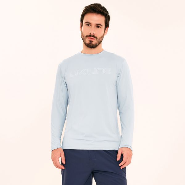 Camisa UV Masculina Com Proteção Solar Uvpro Logo Ml Azul Céu