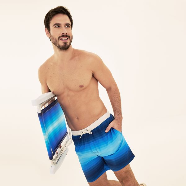 Shorts Acqua Listras Azul Masculino UV Com Proteção Solar