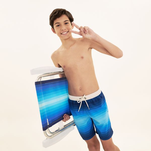 Shorts Acqua Listras Azul Infantil UV Com Proteção Solar