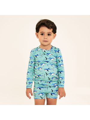 Conjunto Menino UV Bebê Com Proteção Solar ML Estampa Tubarão