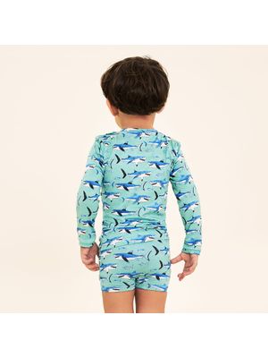 Conjunto Menino UV Bebê Com Proteção Solar ML Estampa Tubarão