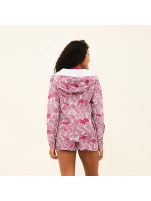 Jaqueta Feminina UV Corta-Vento Bag Elastic Com Proteção Solar Estampa Dália Fúcsia