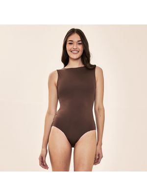 Maiô Mirela Uv Com Proteção Solar Estampa - COQUEIROS BEGE