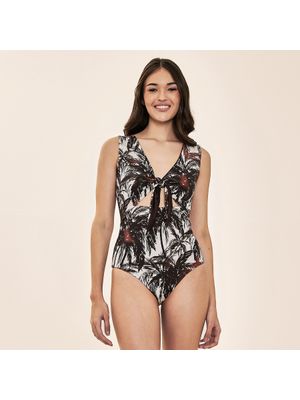 Maiô Mirela Uv Com Proteção Solar Estampa - COQUEIROS BEGE